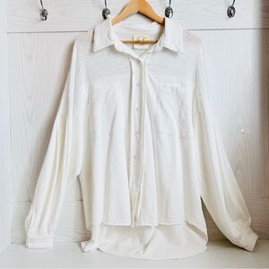 Fantastic Fawn Lace Eyelet Button Shirt White Women Size L Boho Western Puffy